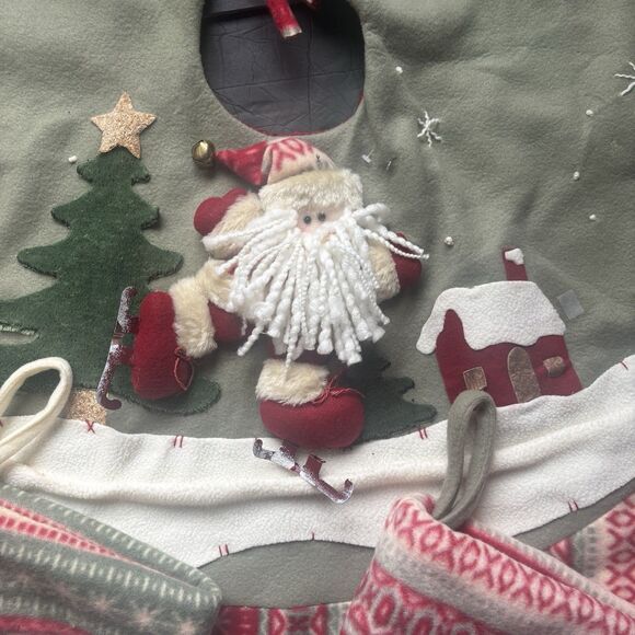 Rustic Christmas Tree Skirt & Stockings Set Felt Applique Santa Winter FairIsle - Picture 5 of 14